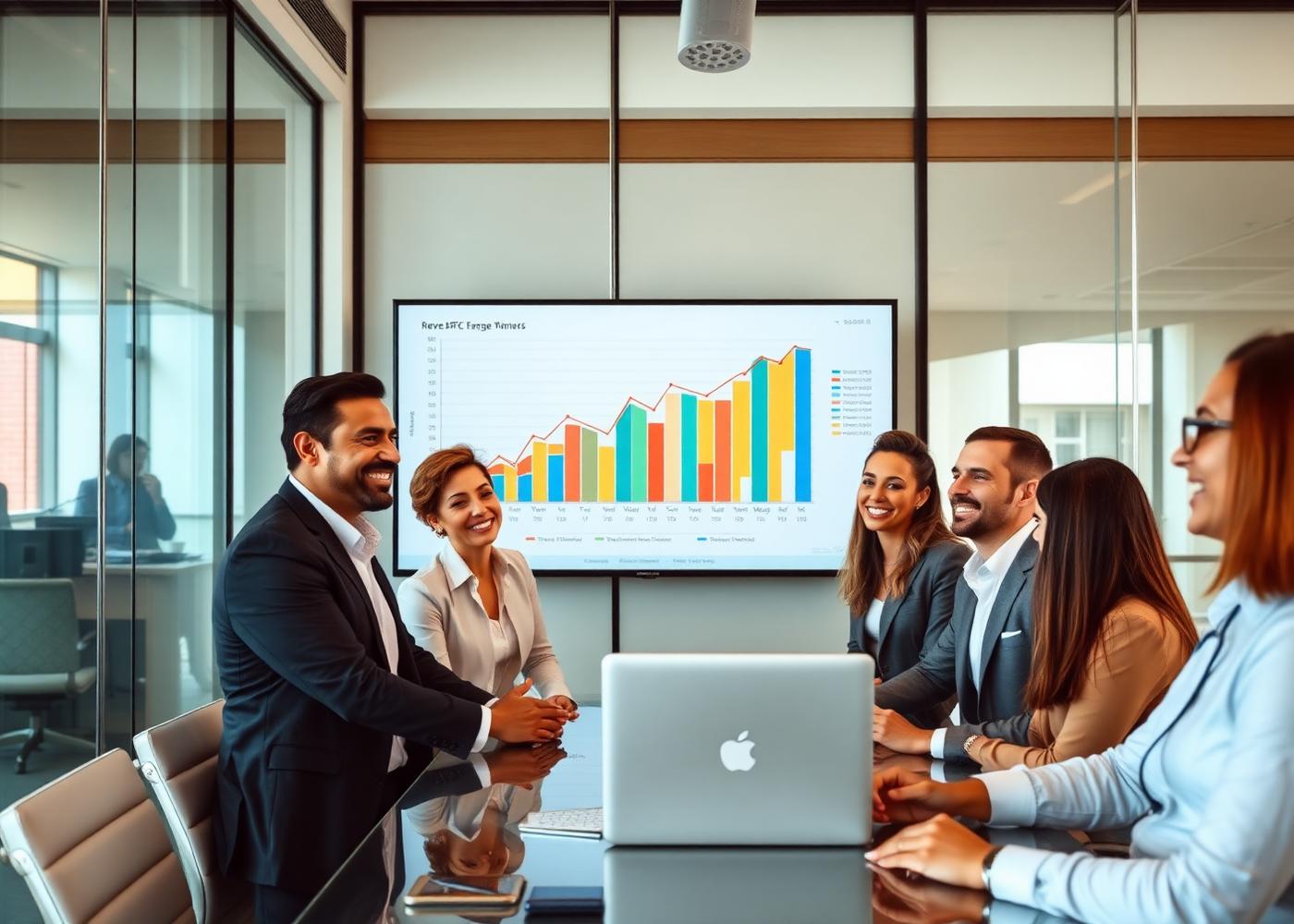 Business leadership team reviewing revenue impact